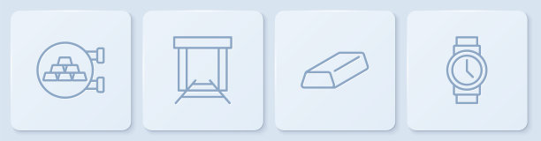 集珠宝店、金条、矿表、腕表于一体。白色正方形按钮。向量图片下载