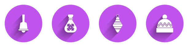 圣诞铃铛圣诞老人礼品袋球冬季帽子长阴影图标矢量素材图片下载