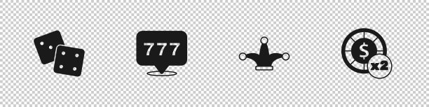 设置游戏骰子，老虎机与头奖，小丑玩卡和赌场筹码图标。向量图片下载