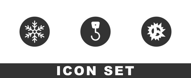设置雪花，工业挂钩和炸弹爆炸图标。向量图片下载