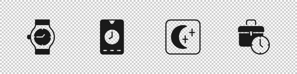 设置腕表，闹钟app移动，月亮和星星和工作时间图标。向量图片下载
