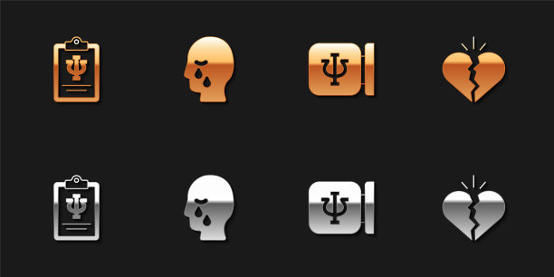 Set Psychology, Psi, Man grave funeral sorrow, and Broken heart divorce icon。向量图片下载