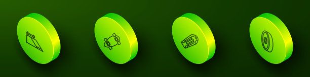 设置等距线滑板公园，长板或滑板，滑板甲板和球轴承图标。向量图片下载