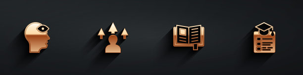 集人与第三眼，前端发展，阅读书籍和在线教育图标与长阴影。向量图片下载