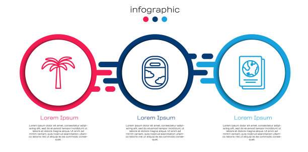 设置热带棕榈树，飞机窗口和护照线。业务信息模板。向量图片下载