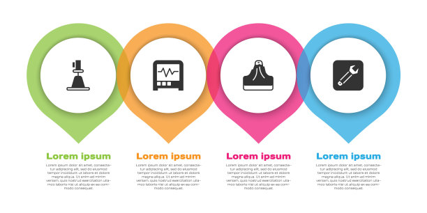 设置视距仪、经纬仪、地震仪、火山仪和扳手。业务信息模板。向量图片下载