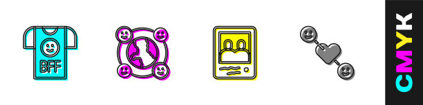 设置永远的朋友或最好的朋友，国际社区，家庭照片和浪漫的关系图标。向量图片下载