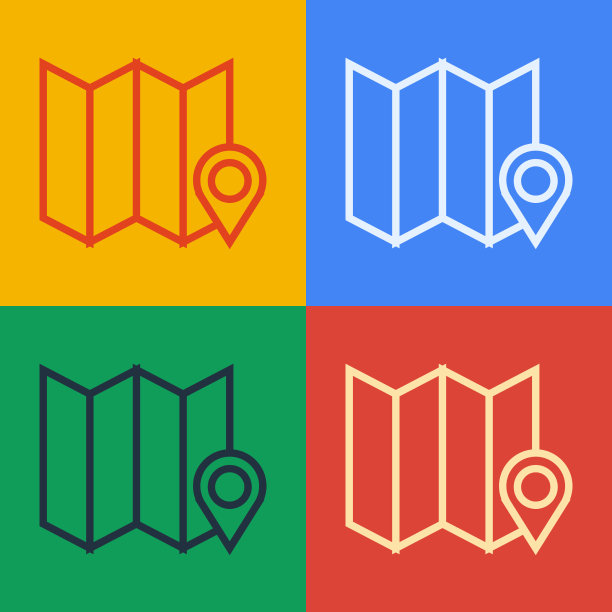 波普艺术线折叠地图与位置标记图标图片下载