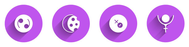 设置巨蟹座星座，日蚀，金星符号和冥王星符号的长阴影图标。向量图片下载