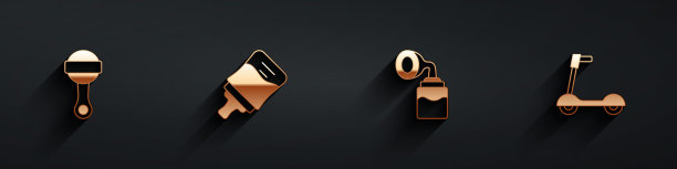 设置摇铃婴儿玩具，奶瓶，吸奶器和滑板车图标与长阴影。向量图片下载