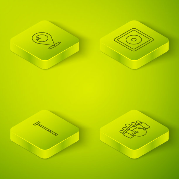 设置等距线台球粉笔，球杆，保龄球瓶和球和位置与保龄球图标。向量图片下载