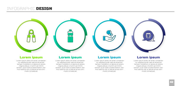 设置运动扩展器，健身震动器，拳击手套和头盔。业务信息模板。向量图片下载