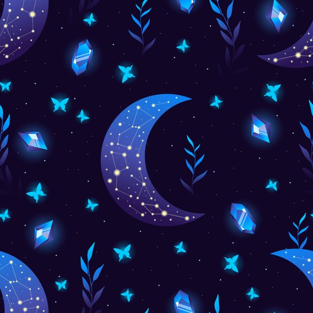 矢量插图与蝴蝶和新月与星座在紫色的背景。图片下载