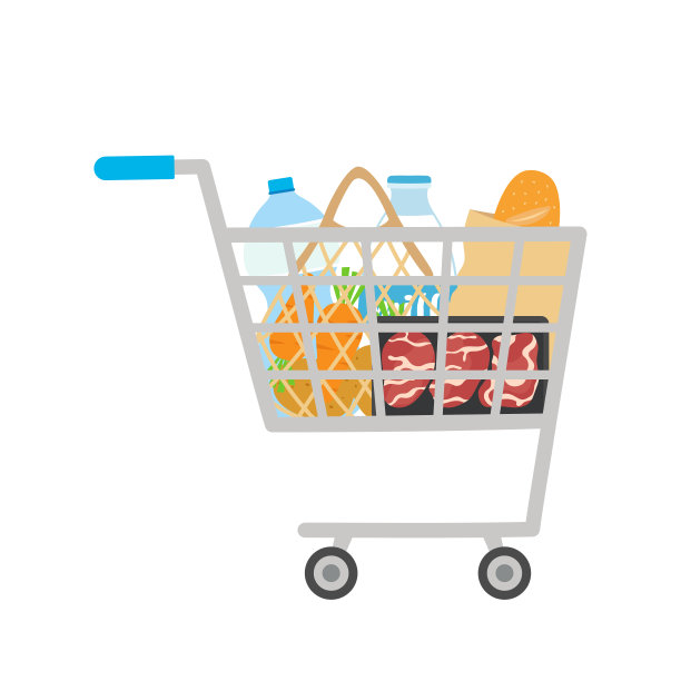 购物车与超市的产品矢量插图图片下载