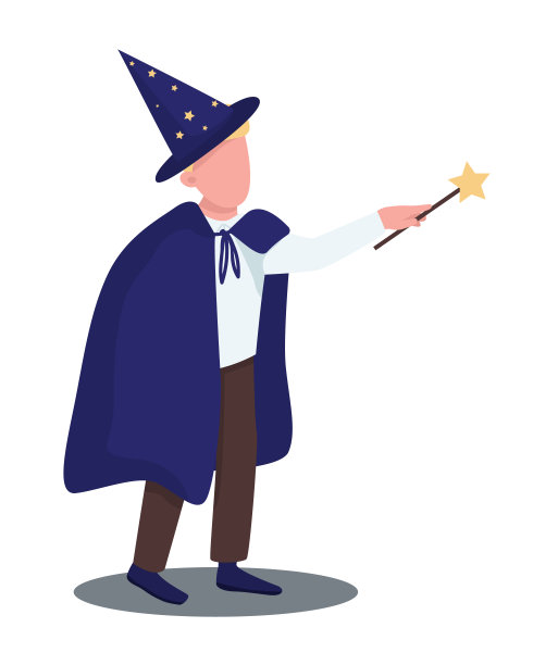 魔术师万圣节服装半平面颜色矢量字符图片下载