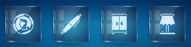 设置古钱币、笔、衣柜和台灯图片下载