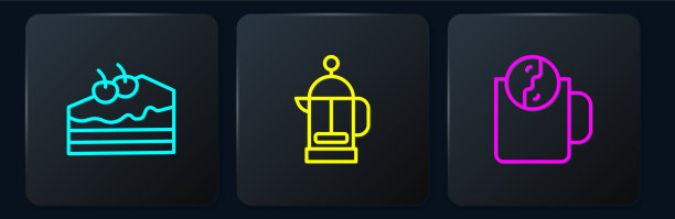 设定线块蛋糕，茶时间和法式压滤机图片下载