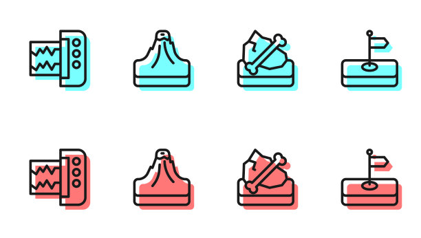 设置考古地震仪、火山和旗帜图片下载