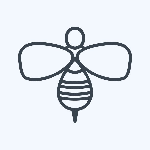 蜜蜂图标在时尚线风格孤立在软蓝色背景图片下载