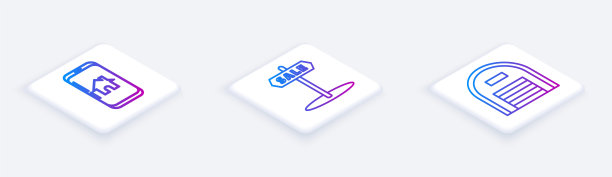 设置等距线手机与智能家居，悬挂标志与文字销售和仓库。白色正方形按钮。向量图片下载