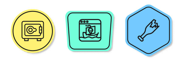 集线上安全、网络盗版、破瓶为武器。颜色的形状。向量图片下载