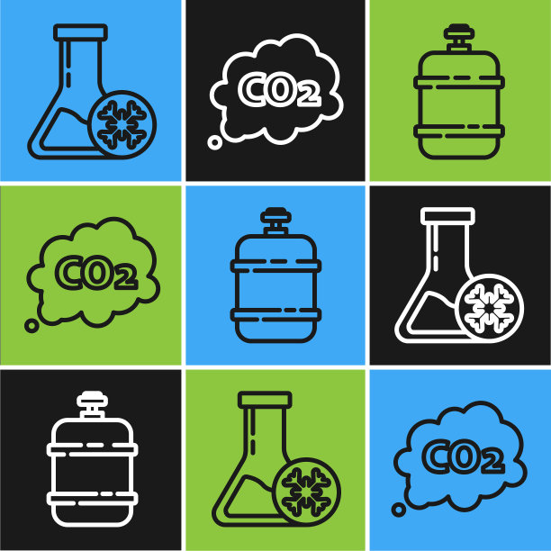 在云图标中设置防冻试管、丙烷气罐和二氧化碳排放线。向量图片下载