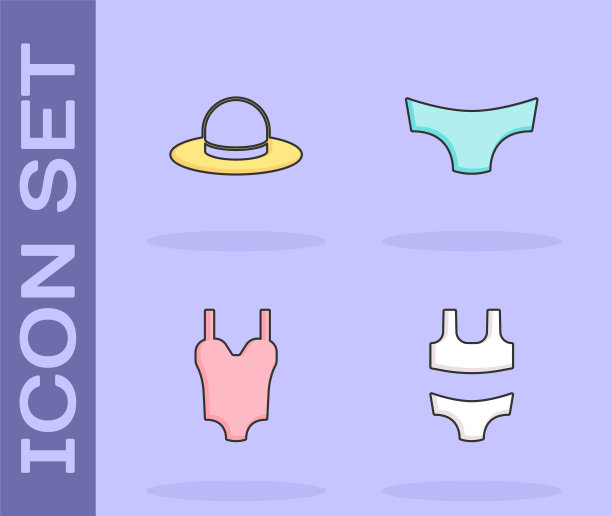设置泳装，男子帽子，和男子内裤图标。向量图片下载
