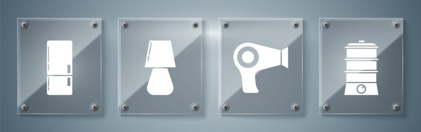 双锅、吹风机、台灯、冰箱。方形玻璃面板。向量图片下载