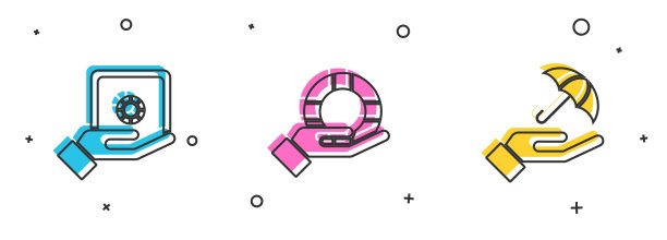 设置“安全在手”、“救生圈”和“雨伞”图标。向量图片下载