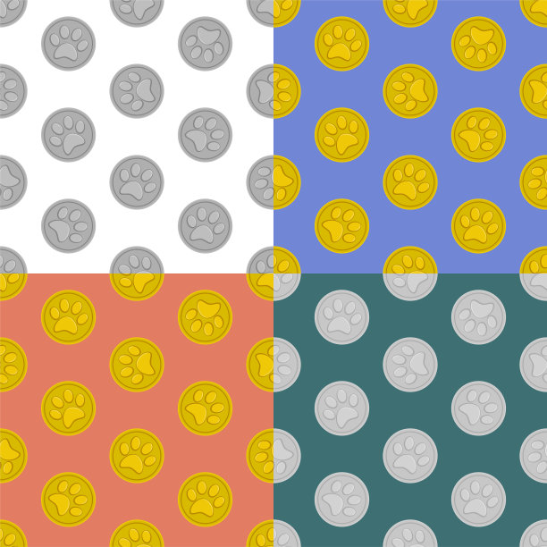 一套无缝模式与金牌和爪印参与动物比赛。用于织物装饰和印刷的装饰品。设计元素。向量图片下载