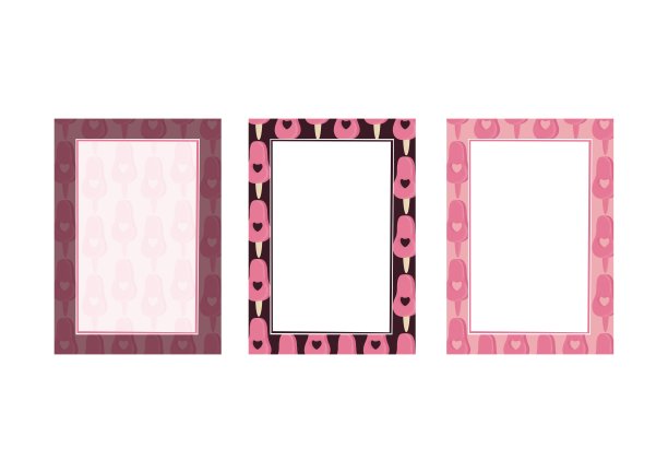 用粉色冰棒冰淇淋做成的长方形框架，用来装明信片、请柬和信件。图片下载