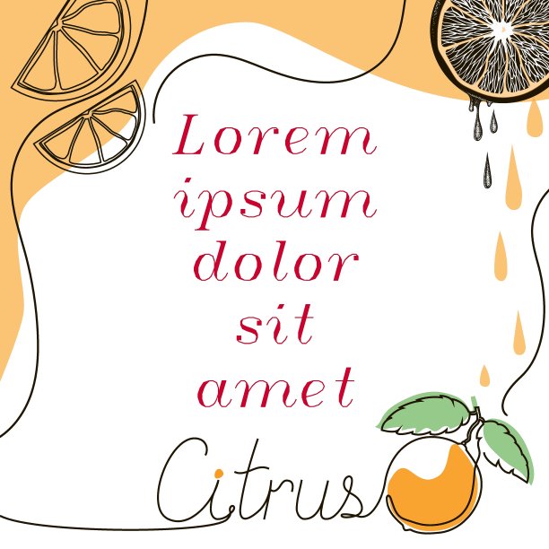 柑橘类水果，橙子，横幅设计模板。画的字母-柑橘。矢量手绘橙色。涂鸦风格的横幅。有一个地方可以放你的课本。股票矢量插图。图片下载