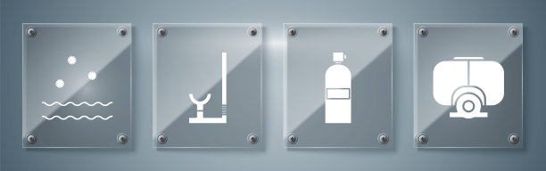 设置潜水面罩，潜水器，通气管和冷波。方形玻璃面板。向量图片下载