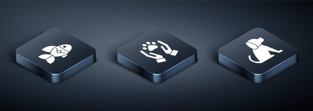 用动物足迹图标设置等距鱼，狗和手。向量图片下载