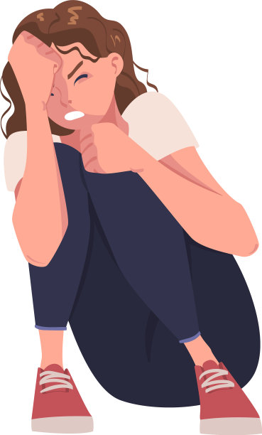 害怕的女人蜷曲着膝盖，痛苦地坐着图片下载