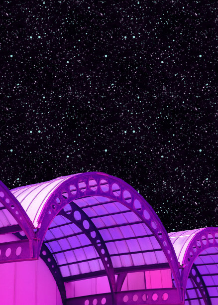 当代最小拼贴艺术。混合照片和纹理插图。宇宙空间中的超现实极简主义建筑图片下载