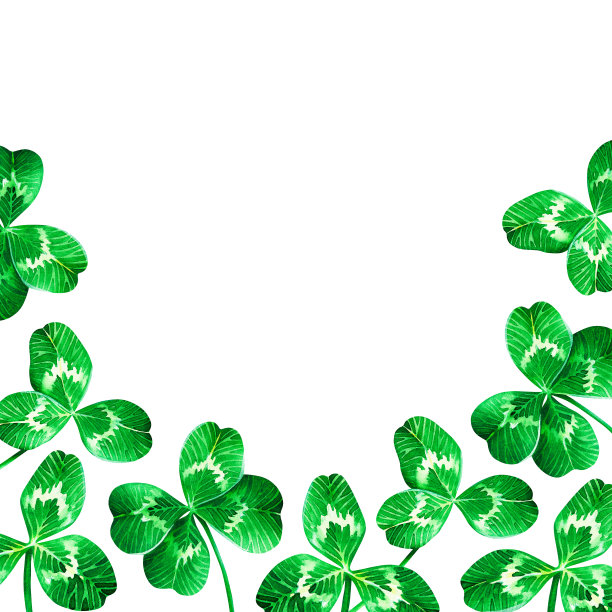 三叶草的旗帜。圣帕特里克节。水彩插图。孤立在一个白色的背景。图片下载
