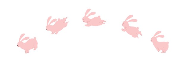 一套可爱的粉红色兔子跳跃卡通人物平面矢量插图孤立在白色背景。复活节快乐。可爱的蜡笔动物角色。图片下载