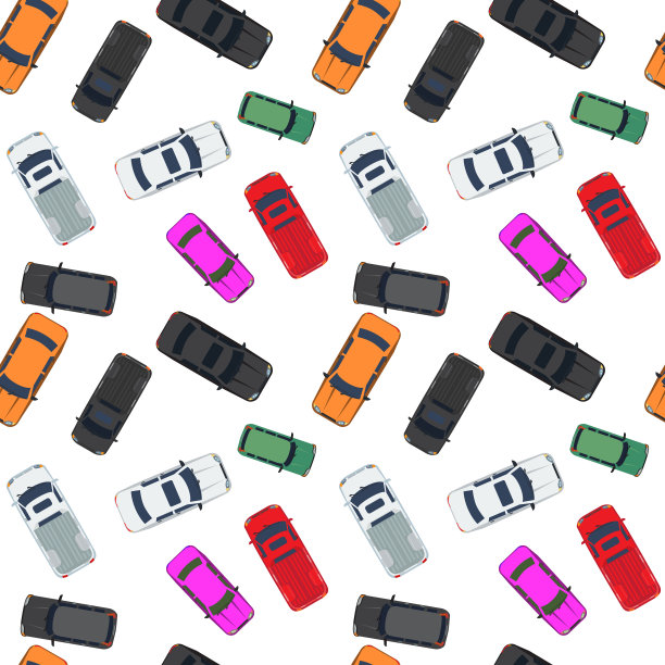 不同的汽车顶视图位置无缝背景图案为您的设计。矢量图图片下载