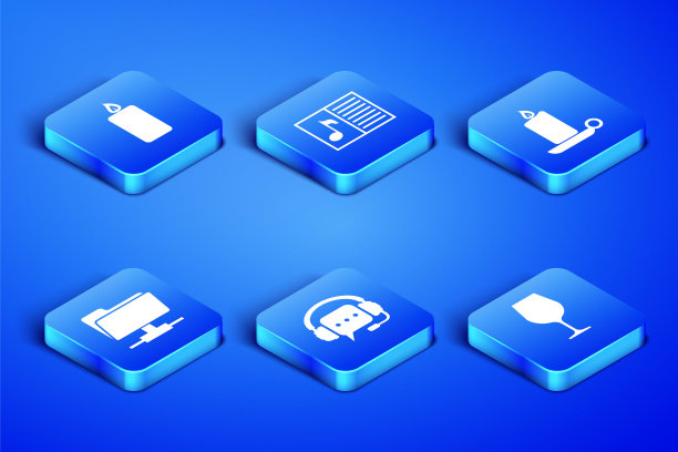 设置酒杯，燃烧的蜡烛，耳机与语音气泡，FTP文件夹，音乐书笔记和烛台图标。向量图片下载