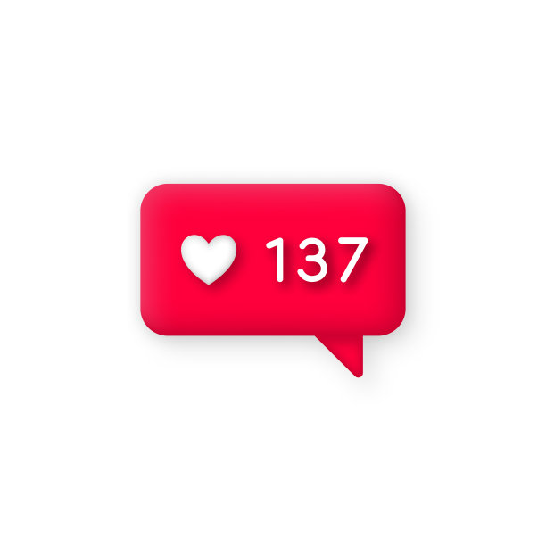 社交媒体喜欢图标。社交媒体喜欢3d风格的图标。通知，对社交媒体应用程序的喜欢计数图片下载