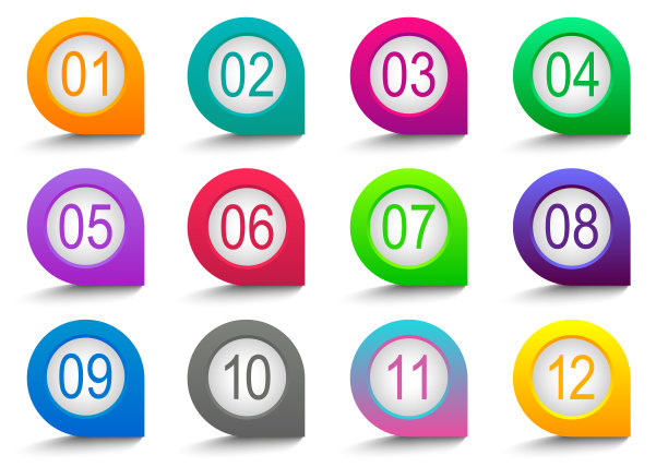 彩色梯度3D箭头子弹点设置数字从1到12。时尚渐变颜色图片下载
