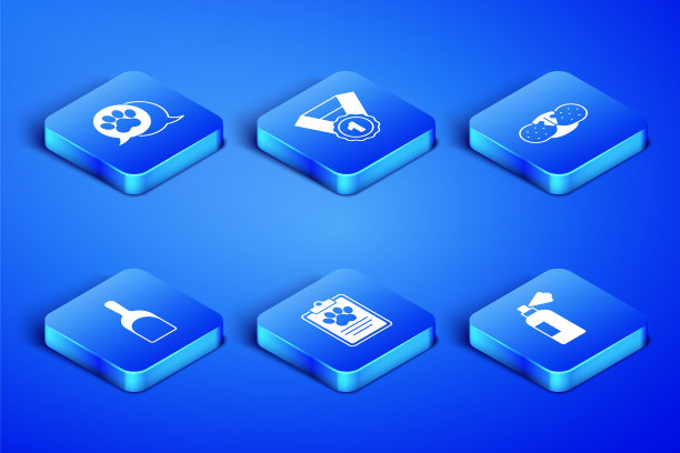 设置宠物洗发水，爪印，临床记录宠物，畚箕，狗奖符号和猫鼻子图标。向量图片下载