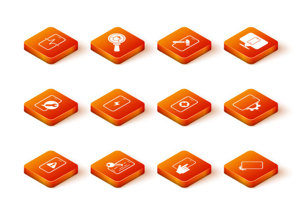 手机设有感叹号，玻璃屏幕保护器，服务，充电电池，手机维修，防震手机和图标。向量图片下载