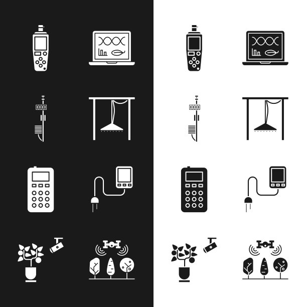 设置自动灌溉喷灌，独立传感器，便携式，基因工程改造，遥控，传感器，智能农场与无人机和农业技术图标。向量图片下载