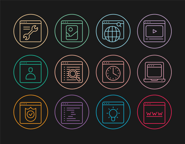 设置行浏览器窗口，笔记本电脑与浏览器，搜索引擎，创建帐户屏幕，设置，和照片修饰图标。向量图片下载