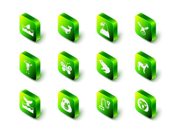 设置鲸鱼，鹰头，兔子，马，猫头鹰鸟，青蛙，衣领与姓名标签和鹅图标。向量图片下载