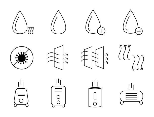空气净化器图标插图向量集。包含灰尘之类的图标图片下载