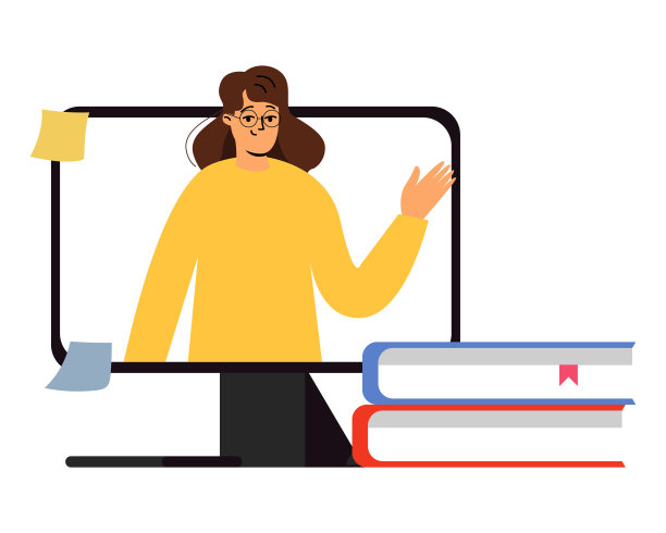 女教师用电脑笔记本屏幕教学生，远程教育理念新常态。电子学习和远程教育。矢量图图片下载