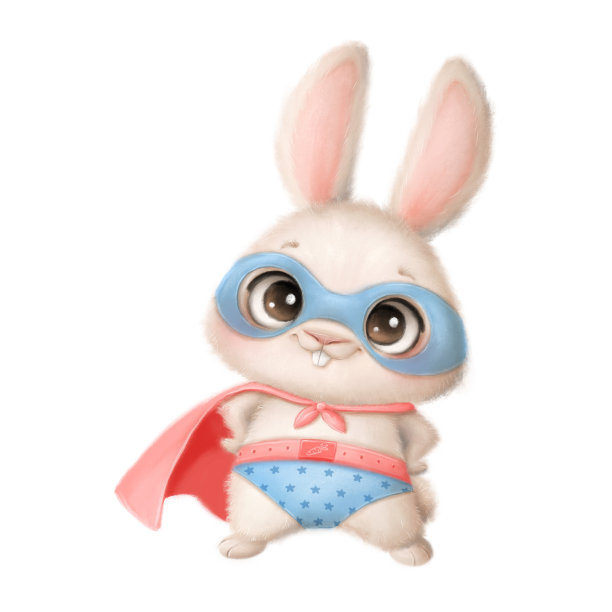 可爱的卡通动物超级英雄兔子插图图片下载